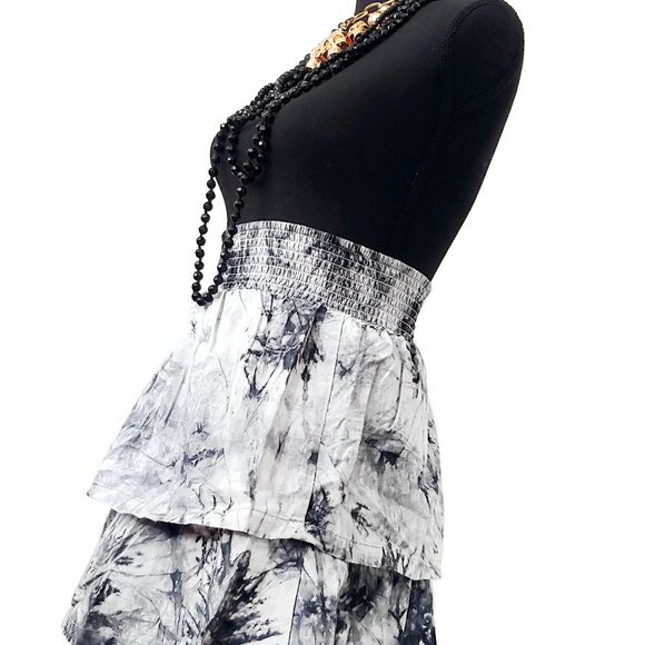 Black Tie Dye High Waisted Tiered Skirt 80s or 90s Grunge New Wave Vibe - Picture 3 of 5